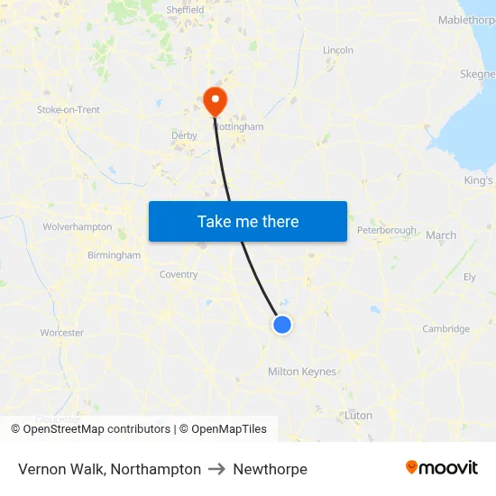 Vernon Walk, Northampton to Newthorpe map