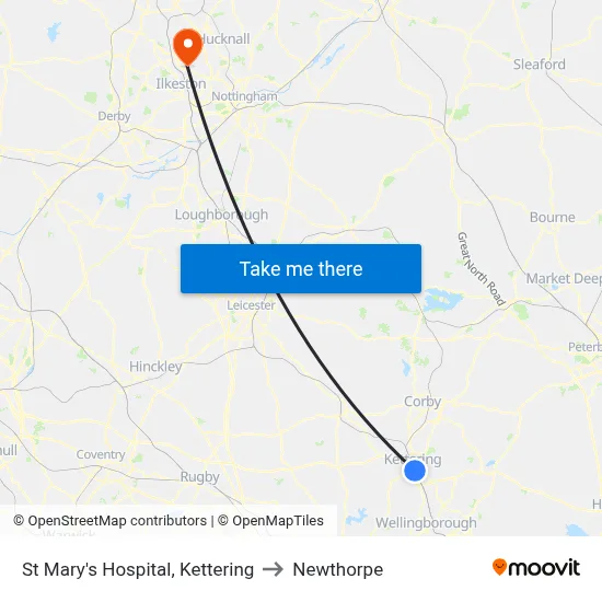 St Mary's Hospital, Kettering to Newthorpe map
