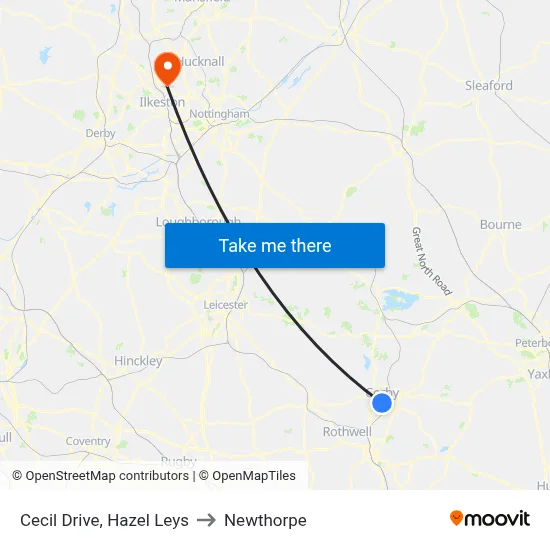Cecil Drive, Hazel Leys to Newthorpe map