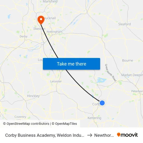 Corby Business Academy, Weldon Industry to Newthorpe map
