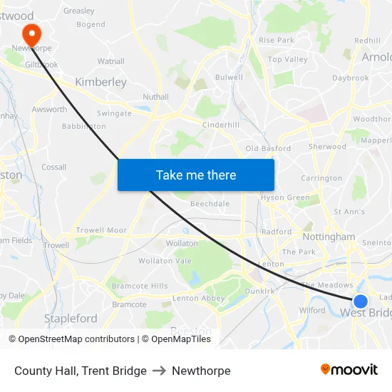 County Hall, Trent Bridge to Newthorpe map