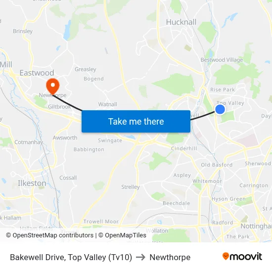 Bakewell Drive, Top Valley (Tv10) to Newthorpe map