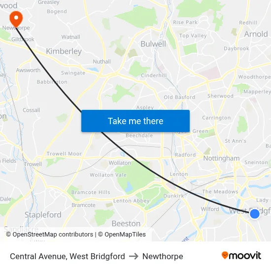 Central Avenue, West Bridgford to Newthorpe map