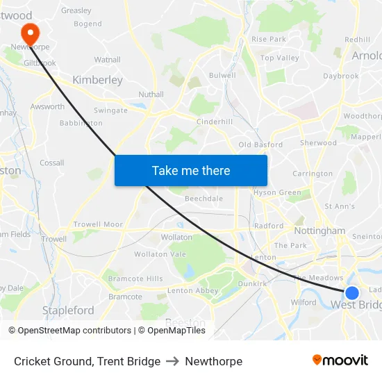 Cricket Ground, Trent Bridge to Newthorpe map
