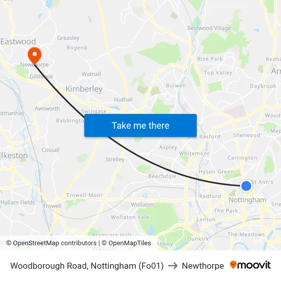 Woodborough Road, Nottingham (Fo01) to Newthorpe map