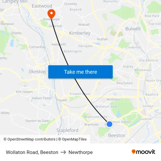Wollaton Road, Beeston to Newthorpe map