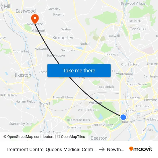 Treatment Centre, Queens Medical Centre (Qm20) to Newthorpe map