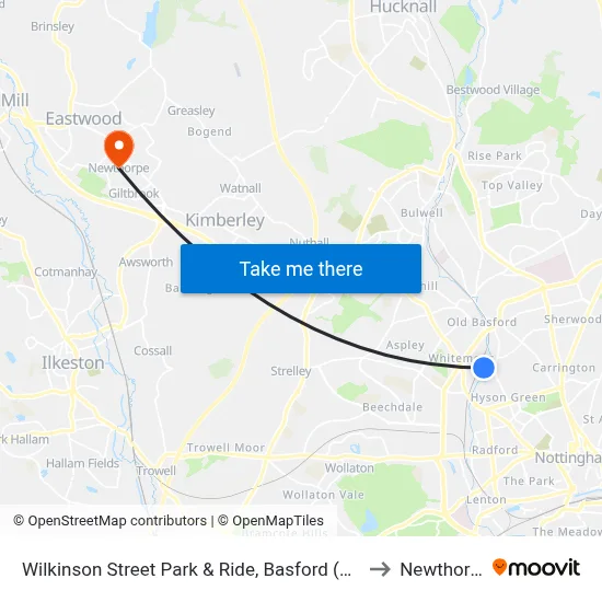 Wilkinson Street Park & Ride, Basford (Ba84) to Newthorpe map