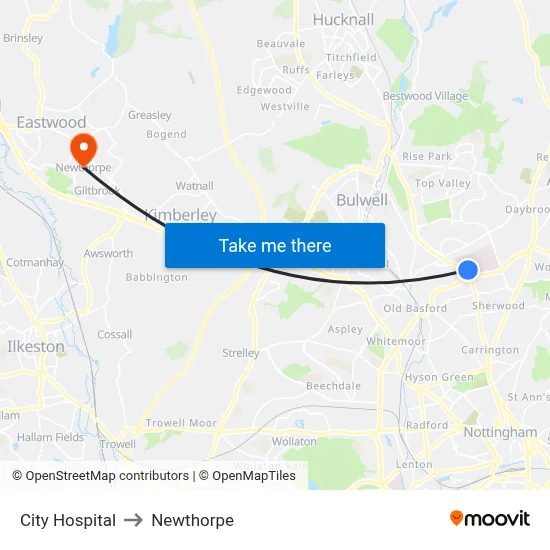 City Hospital to Newthorpe map