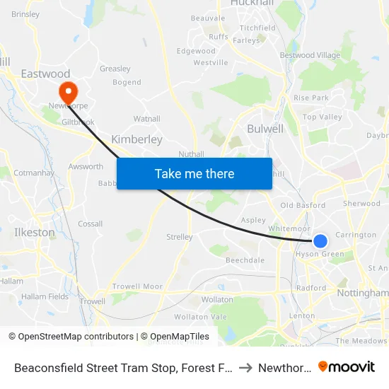 Beaconsfield Street Tram Stop, Forest Fields to Newthorpe map