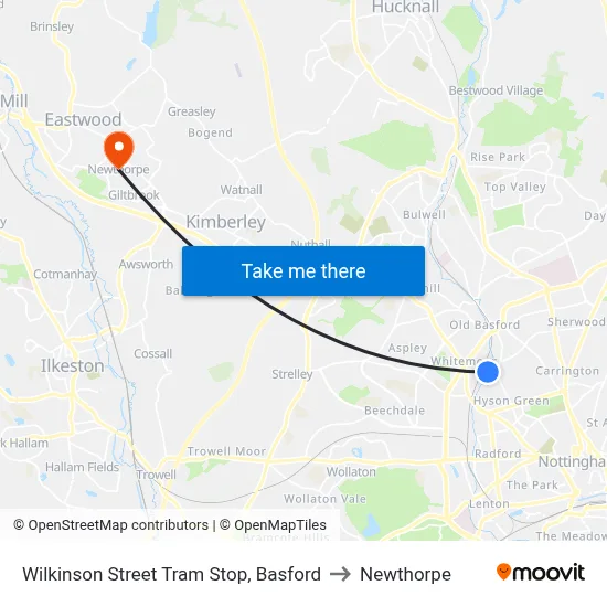 Wilkinson Street Tram Stop, Basford to Newthorpe map