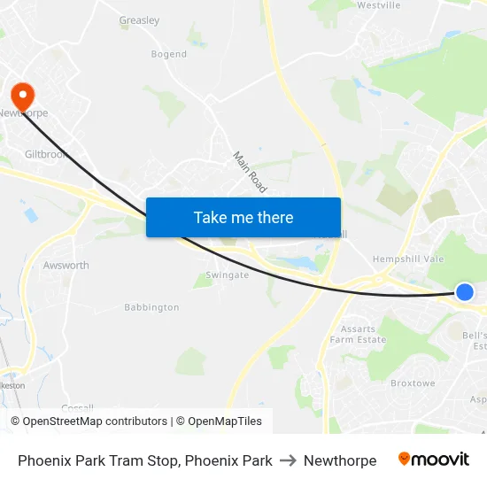 Phoenix Park Tram Stop, Phoenix Park to Newthorpe map