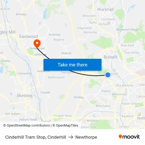 Cinderhill Tram Stop, Cinderhill to Newthorpe map