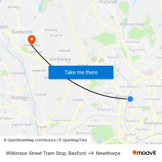 Wilkinson Street Tram Stop, Basford to Newthorpe map