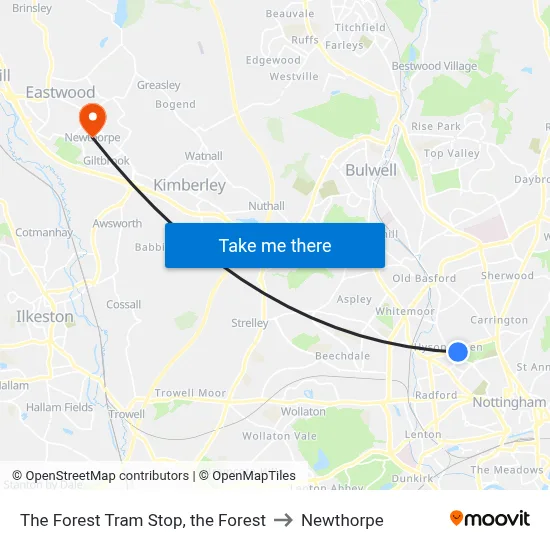 The Forest Tram Stop, the Forest to Newthorpe map