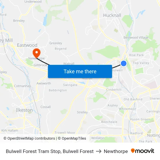 Bulwell Forest Tram Stop, Bulwell Forest to Newthorpe map