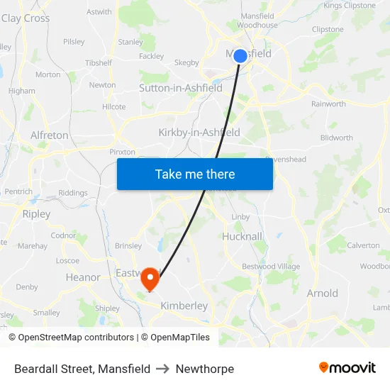 Beardall Street, Mansfield to Newthorpe map