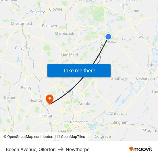 Beech Avenue, Ollerton to Newthorpe map