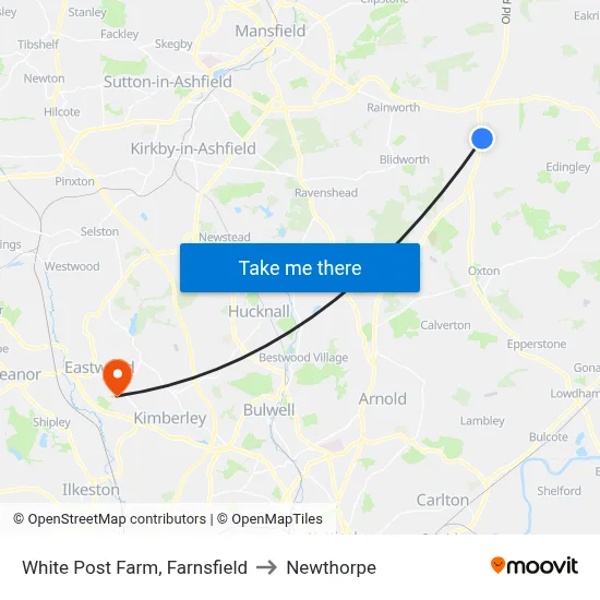 White Post Farm, Farnsfield to Newthorpe map