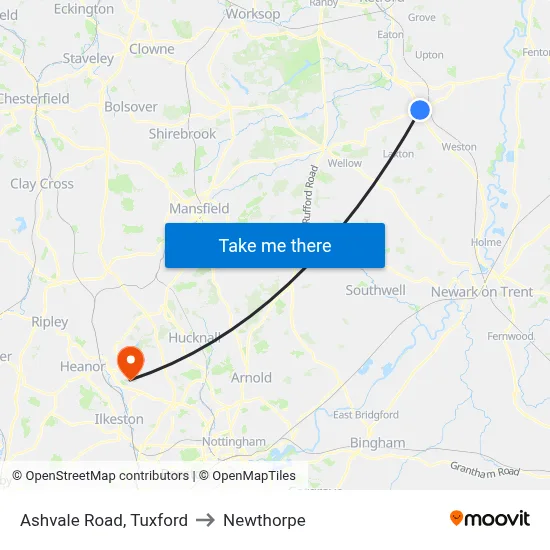 Ashvale Road, Tuxford to Newthorpe map