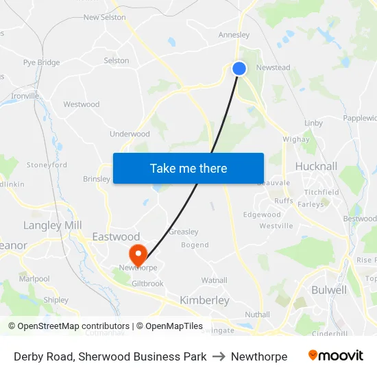 Derby Road, Sherwood Business Park to Newthorpe map