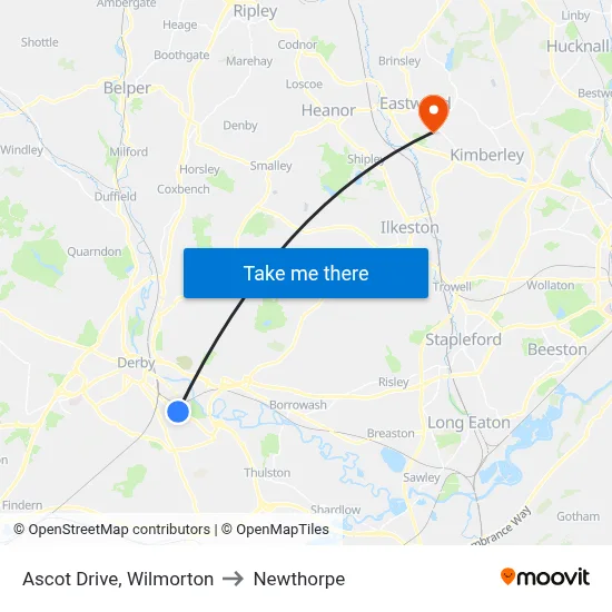 Ascot Drive, Wilmorton to Newthorpe map