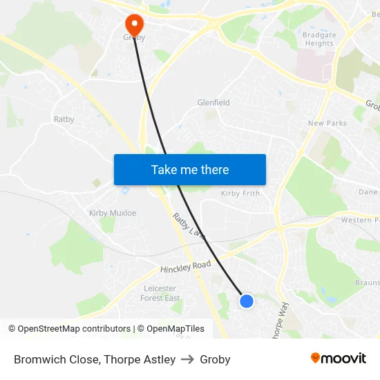 Bromwich Close, Thorpe Astley to Groby map