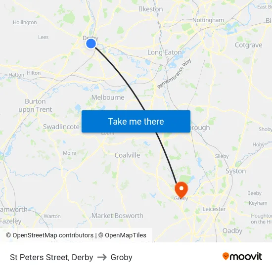 St Peters Street, Derby to Groby map