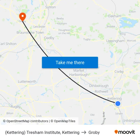 (Kettering) Tresham Institute, Kettering to Groby map