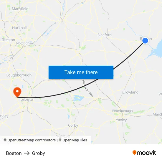 Boston to Groby map