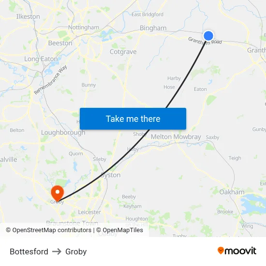 Bottesford to Groby map