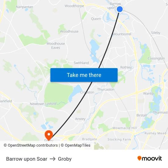 Barrow upon Soar to Groby map