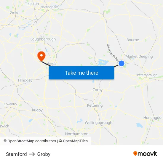 Stamford to Groby map