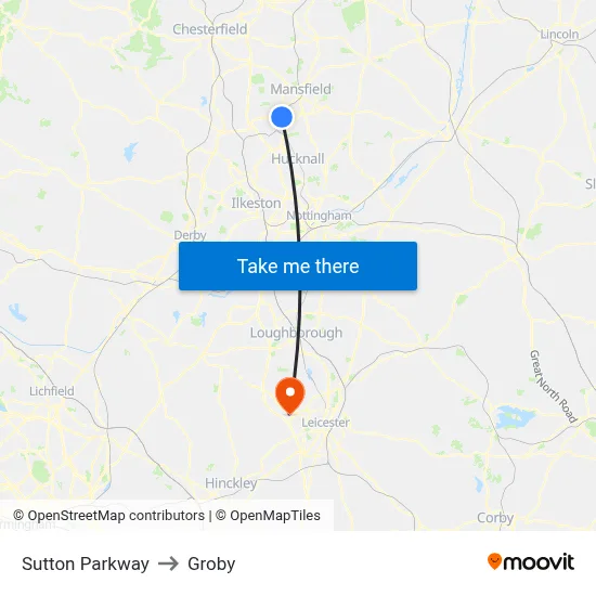 Sutton Parkway to Groby map