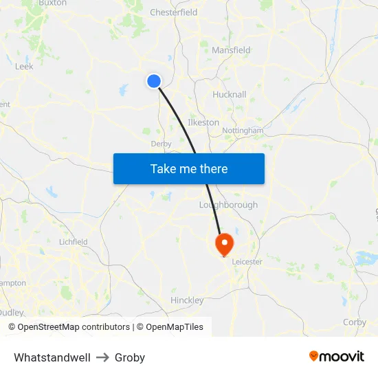 Whatstandwell to Groby map