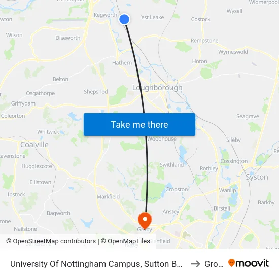University Of Nottingham Campus, Sutton Bonington to Groby map