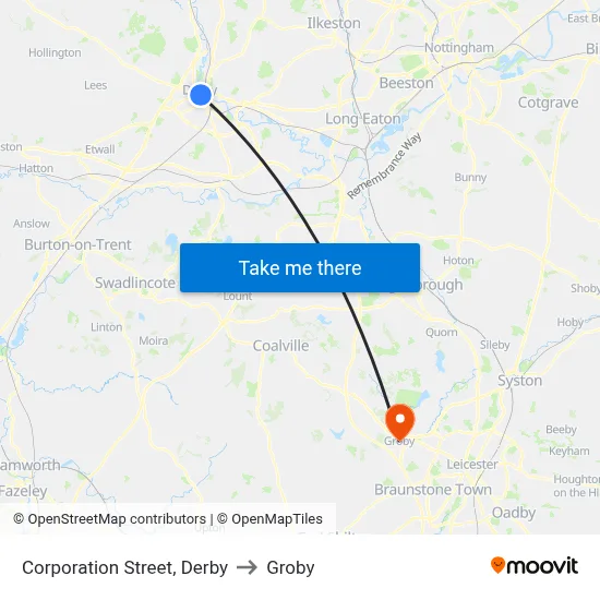 Corporation Street, Derby to Groby map