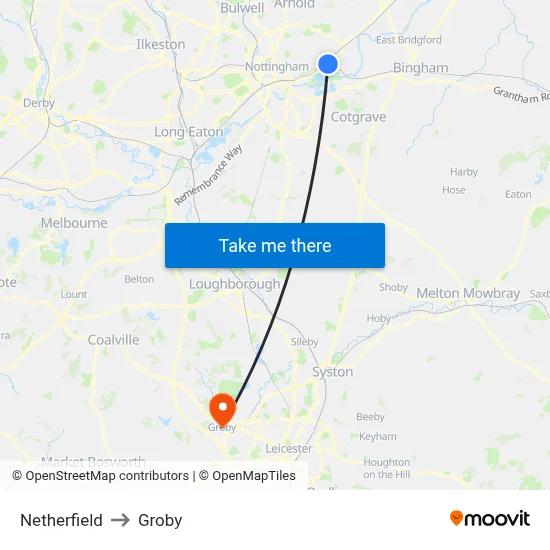 Netherfield to Groby map