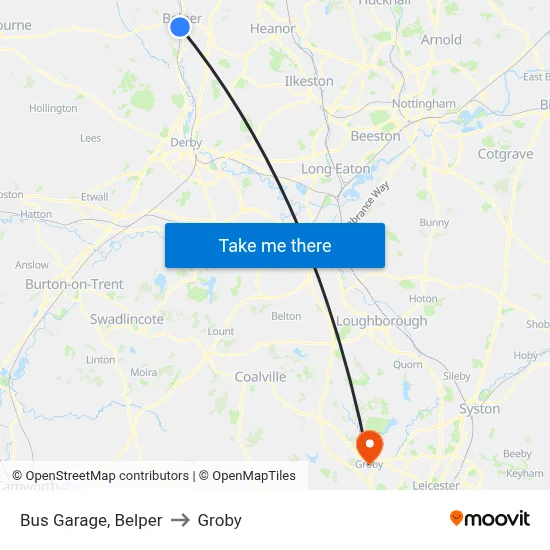 Bus Garage, Belper to Groby map