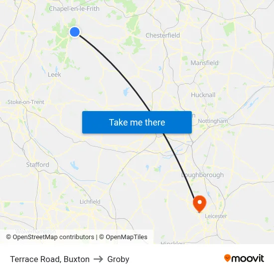Terrace Road, Buxton to Groby map