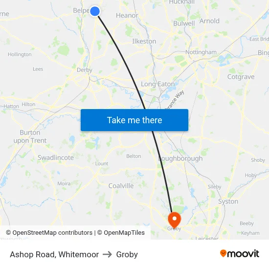 Ashop Road, Whitemoor to Groby map