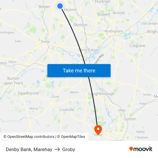 Denby Bank, Marehay to Groby map