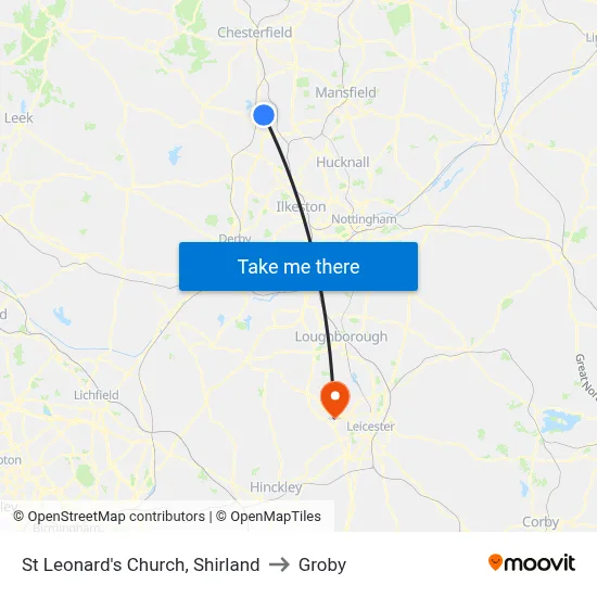 St Leonard's Church, Shirland to Groby map
