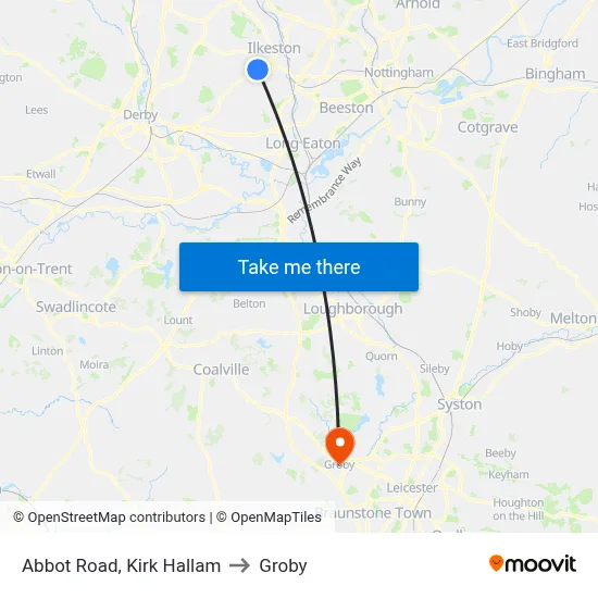Abbot Road, Kirk Hallam to Groby map