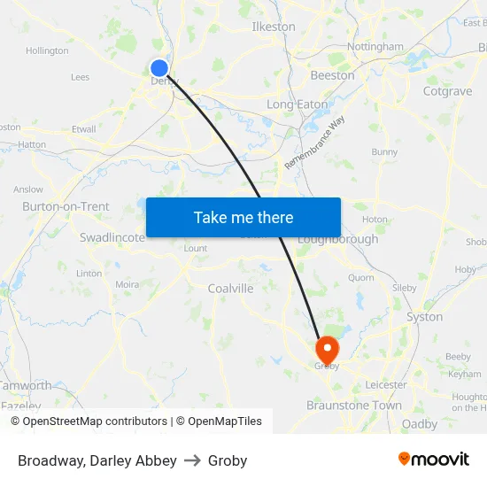 Broadway, Darley Abbey to Groby map