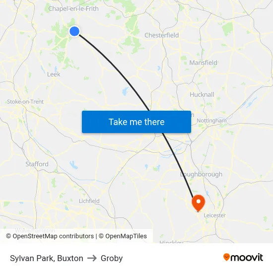 Sylvan Park, Buxton to Groby map