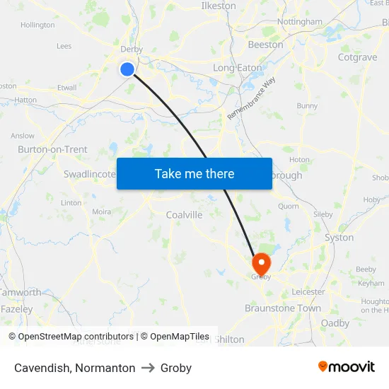 Cavendish, Normanton to Groby map