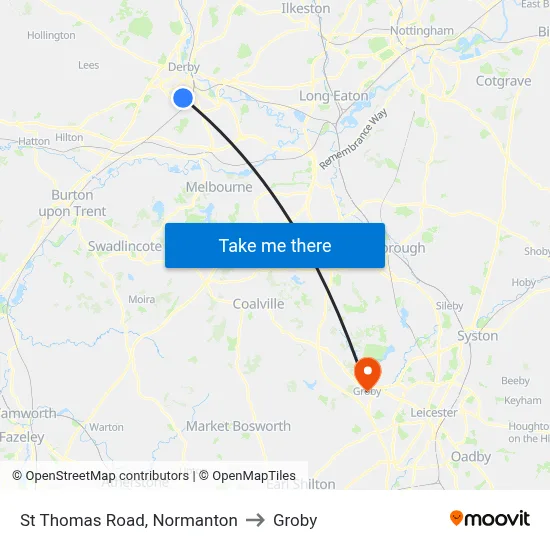 St Thomas Road, Normanton to Groby map