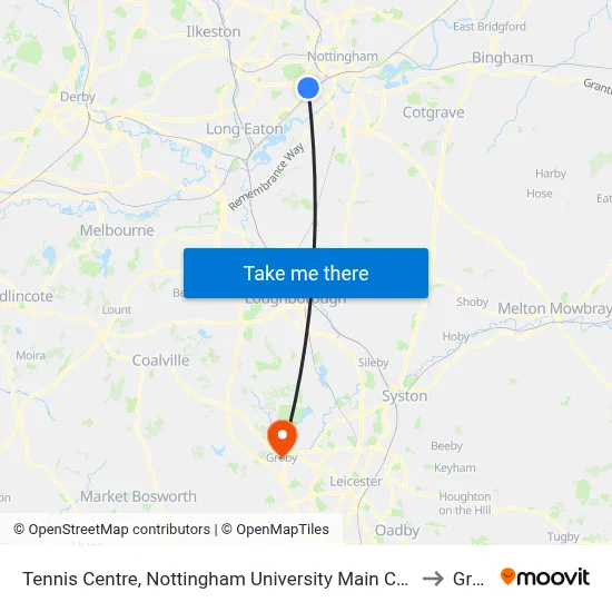 Tennis Centre, Nottingham University Main Campus (Un03) to Groby map