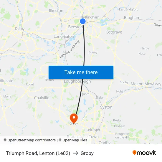 Triumph Road, Lenton (Le02) to Groby map